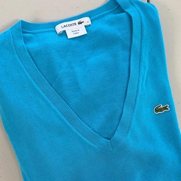 Lacoste V-Neck Sweater in Vibrant Turquoise - Picture 1 of 7